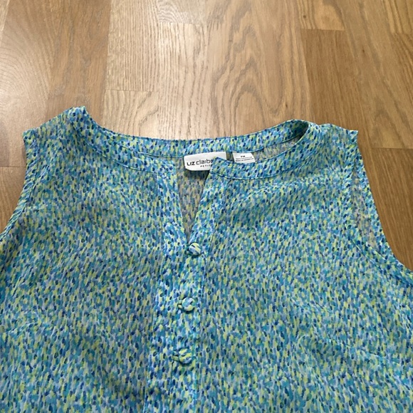 Liz Claiborne Petite Women’s Blue Green Button Down Polyester Tank Top Shirt - Picture 3 of 8